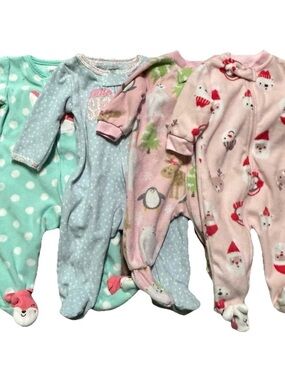 Baby Girl Fleece Footie Pajamas Winter Christmas Size 0-3 Months